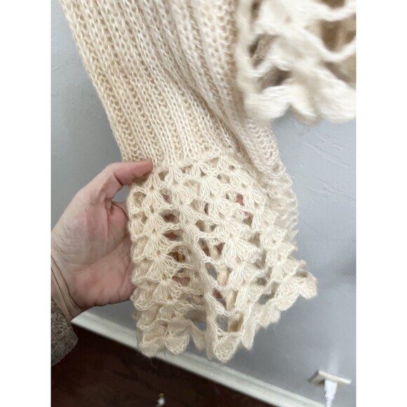 Newport News Off-White Tie-Front Flare Sleeve Knit Cardigan Fairy Whimsy Size L - Picture 6 of 10